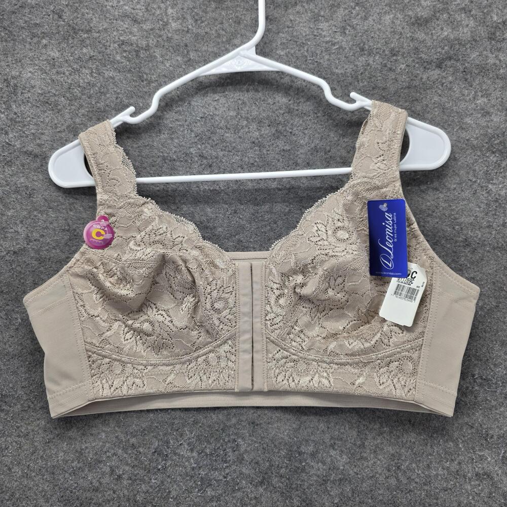 Leonisa Bra Womens 40C Brown Longline Lace Front Closure Full Coverage Wireless